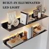 MOFGOE 1 Piece Wall Floating Display Shelf with Built-in Illuminated LED Light, Metal Wall Mounted Light Emitting Book Shelves, Lighting Shelf for Commercial Bar, Living Room Bathroom,Gold,70.9in view 4