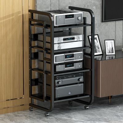 3/4/5 Tier Media Storage Cabinet, Corner TV Cabinet, Audio Video Media Stand Cabinet with Height Adjustable, Modern AV Cabinet, Storage for Entertainment Stereo Component ( Color : Black , Size : 4 Ti