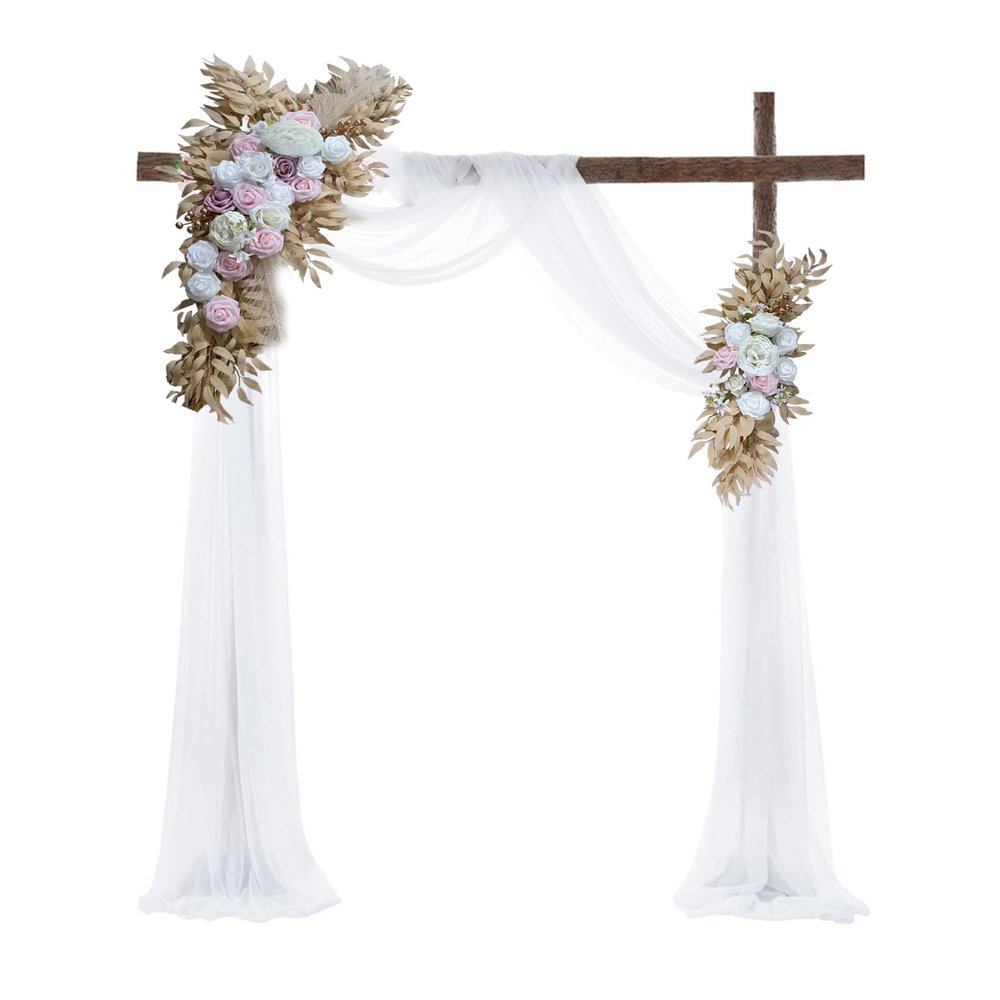 MISNODE Artificial Wedding Arch Flowers Kit Pack of 3, 2pcs Artificial Floral Swag Arrangement and Draping Fabric with Bandages, Arch Decorations for Wedding Arbor Backdrop(Autumn)
