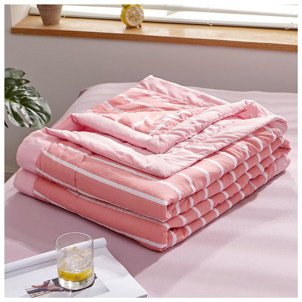 YySXIQ Summer Cooler Quilt, Double Sided Cold Effect Air Conditioning Quilt, Striped Plaid Quilt Lightweight Comforter Summer Quilt, Machine Washable & Easy to Care (Color : D, Size : 200x230cm)