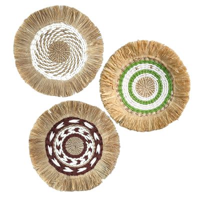 MINGZHE Wall Basket Decor Set of 3, Woven Basket Wall Decor, Modern Hanging Wall Basket, Handmade Decorative Basket for Wall Decor, Table Centerpiece, boho wall decor(White green)