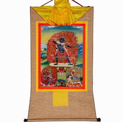 buddha tapestry, Tibetan thangka,thangka painting,buddhist tapestry,Three Dharmapalas of The Gelugpa,Palden Lhamo,Mahakala,Yamantaka, Tibetan Thangka Painting Art,Buddhist Thangka Brocade,Buddha Tapes