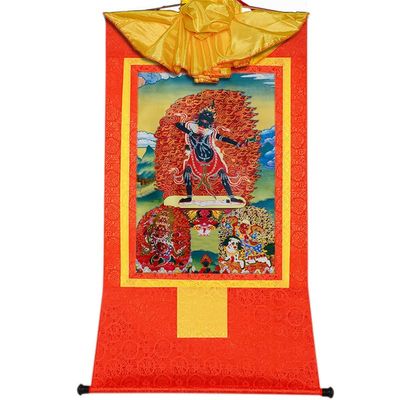 buddha tapestry, Tibetan thangka,thangka painting,buddhist tapestry,Three Dharmapalas of The Gelugpa,Palden Lhamo,Mahakala,Yamantaka, Tibetan Thangka Painting Art,Buddhist Thangka Brocade,Buddha Tapes