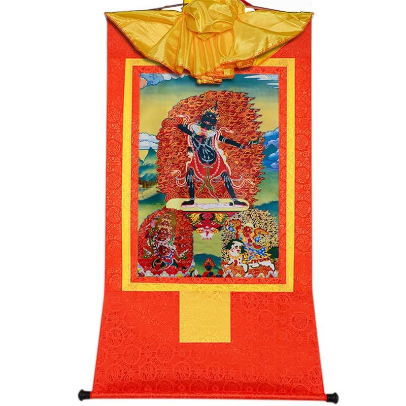 buddha tapestry, Tibetan thangka,thangka painting,buddhist tapestry,Three Dharmapalas of The Gelugpa,Palden Lhamo,Mahakala,Yamantaka, Tibetan Thangka Painting Art,Buddhist Thangka Brocade,Buddha Tapes