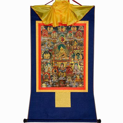 buddha tapestry, Tibetan thangka,thangka painting,buddhist tapestry,Guru-Saint Padmasambhava and 23 Jambhalas,Gods of Wealth, Tibetan Thangka Painting Art,Buddhist Thangka Brocade,Buddha Tapestry with