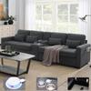 114" Living Room Sectional Sofa,Modern Comfortable Upholstered Fabric 4 Seater Sofa with Wireless Charging  Storage Table,2 Cup Holders and Dual USB Ports for Living Room/Office (Dark Gray) view 1