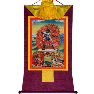 buddha tapestry, Tibetan thangka,thangka painting,buddhist tapestry,Three Dharmapalas of The Gelugpa,Palden Lhamo,Mahakala,Yamantaka, Tibetan Thangka Painting Art,Buddhist Thangka Brocade,Buddha Tapes