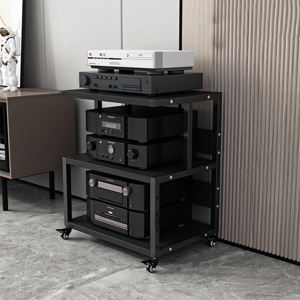AErosx 3 Tier Movable AV Media Stand Component Cabinet, Gaming TV Stand and Stereo Rack CD Player Stand Audio Tower with Height Adjustable Wooden Shelf for Home/Office/Theater, 50x40x64cm (Color : C)