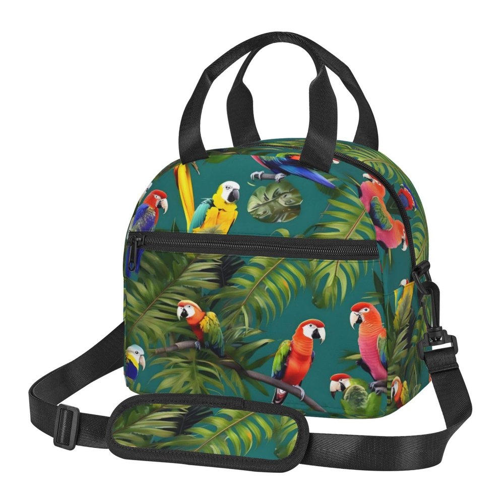 YQxwJL Tropical Plants And Parrots Print Lunch Bags For Women,Leakproof Insulated Lunch Box, Adjustable Shoulder Strap For Work Picnic