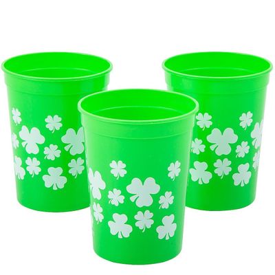 Fun Express St. Patricks Day Shamrock & Clover Reusable Plastic Cups 10 oz - 12 Ct
