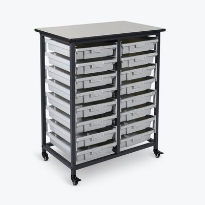 Luxor MBS-DR-16S Mobile Storage Unit (Pack of 2) with Double Row and 16 Small Bins