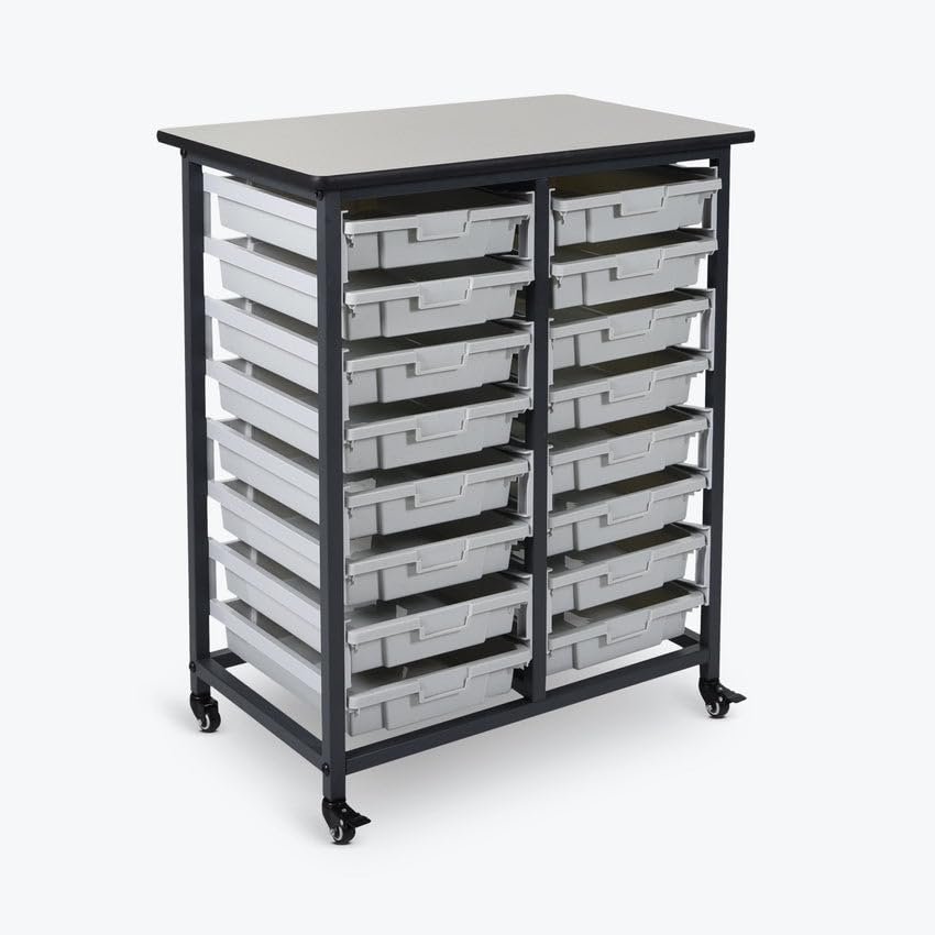Luxor MBS-DR-16S Mobile Storage Unit (Pack of 2) with Double Row and 16 Small Bins