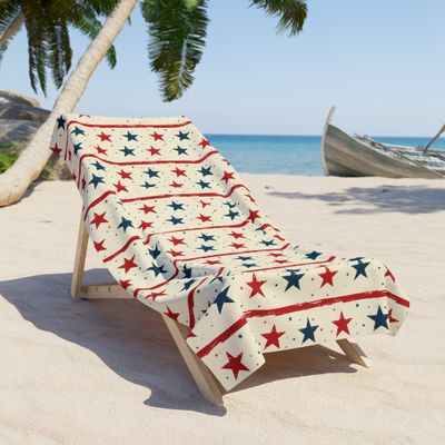 WILLBRITE Oversized Microfiber Beach Towel with Americana Stars & Stripes Design (36"  72")