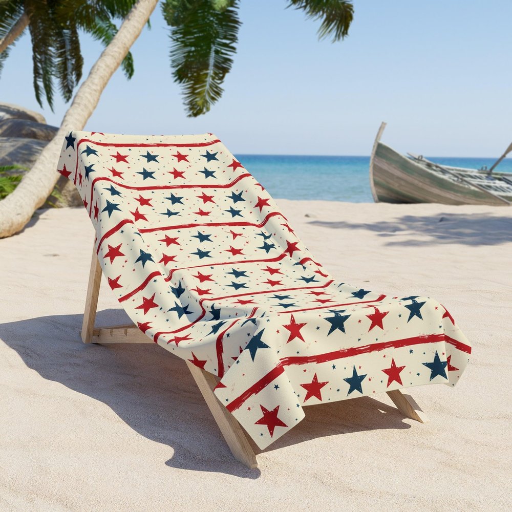 WILLBRITE Oversized Microfiber Beach Towel with Americana Stars & Stripes Design (36" 72")