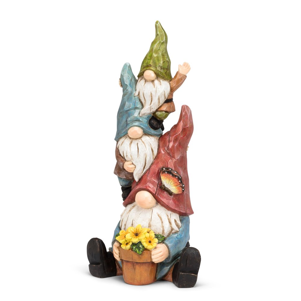 Abbott Collection Stack of Waving Gnomes Decorative Figurine (13" H)