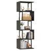 Furologee 6 Tier Bookshelf Tall Geometric Bookcase, S Shaped Industrial Display Standing Shelf, Metal and Wood Decorative Storage Room Divider Rack for Bedroom, Living Room, Office, Light Black Oak view 1