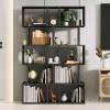 Furologee 6 Tier Bookshelf Tall Geometric Bookcase, S Shaped Industrial Display Standing Shelf, Metal and Wood Decorative Storage Room Divider Rack for Bedroom, Living Room, Office, Light Black Oak view 2