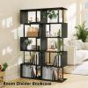 Furologee 6 Tier Bookshelf Tall Geometric Bookcase, S Shaped Industrial Display Standing Shelf, Metal and Wood Decorative Storage Room Divider Rack for Bedroom, Living Room, Office, Light Black Oak view 4