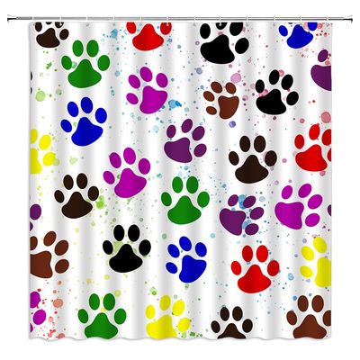 Dog Paws Shower Curtain Puppy Pawprint Creative Animal Paw Pattern Graffiti Colorful Inkjet Art Modern Print Fabric Bathroom Decor Set with Hooks(59" Wx70 H)