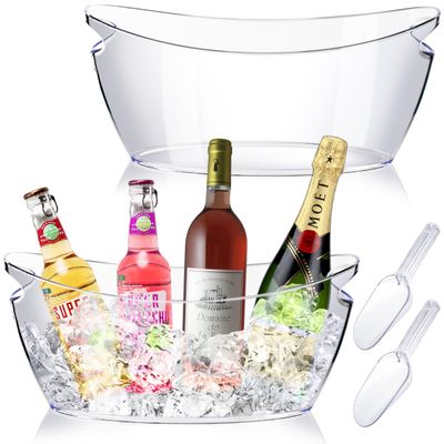 2 PCS Ice Buckets for parties - Party Cooler for Mimosa Bar Supplies - Extra Large Acrylic Beverage Tub Champagne bucket with 2 Scoops 5.5L