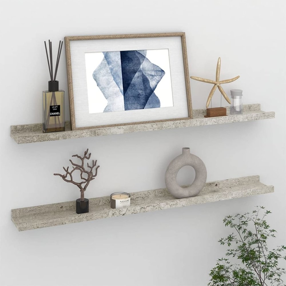 xinxinxiang Wall Shelves 2 pcs Shelving Wall Mounted Bedroom Decor Shelves for Wall Storage Shelves Decorative Shelves Concrete Gray 31.5""x3.5""x1.2"", Grey