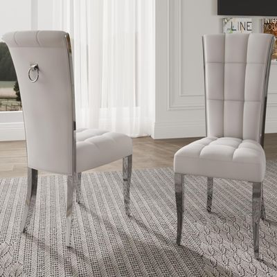 ACEDCOR Dining Chairs, Luxury White Velvet Dining Room Chairs with Silver Metal Ring Pull for Dining Room, Apartment, Kitchen