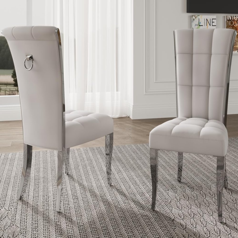 ACEDCOR Dining Chairs, Luxury White Velvet Dining Room Chairs with Silver Metal Ring Pull for Dining Room, Apartment, Kitchen