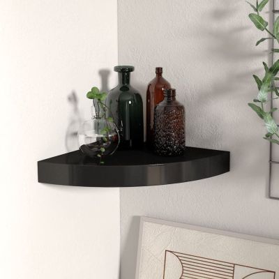 xinxinxiang Corner Shelf Black 9.8"x9.8"x1.5" MDF Living Room Corner Decor Corner Wall Shelf Bedroom Shelves for Wall