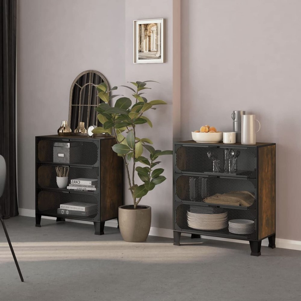 xinxinxiang Storage Cabinets 2 pcs Rustic Brown 28.3"x14.2"x32.3" Metal and MDF Storage Entryway Cabinet Sideboard Hallway Furniture Sideboard Cabinet 3095971
