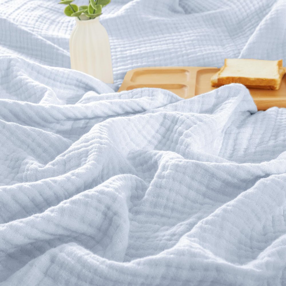 PHF 100% Cotton Muslin Blanket Queen Size 90"x90", 4-Layer Lightweight Gauze Throw, Breathable Cloud-Soft Minimalist Blanket for Bed, Couch, Camping & Baby, Ancient Water, Ideal Gift
