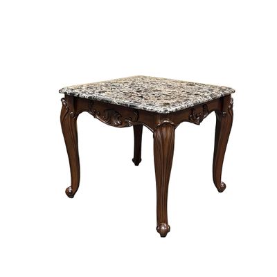 Acme Nayla Marble Rectangular End Table with Floral Legs in Cherry