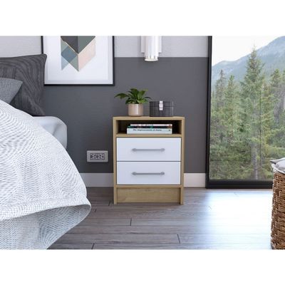 BEROXII Philadelphia Nightstand with Two Drawers and Concealed Shelf for Stylish and Functional Storage