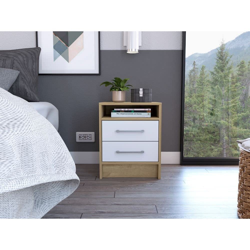 BEROXII Philadelphia Nightstand with Two Drawers and Concealed Shelf for Stylish and Functional Storage