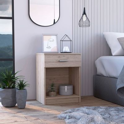 BEROXII Light Grey 1-Drawer, 1-Shelf Nightstand - Combining Style and Practicality for Seamless Cross-Border Delivery