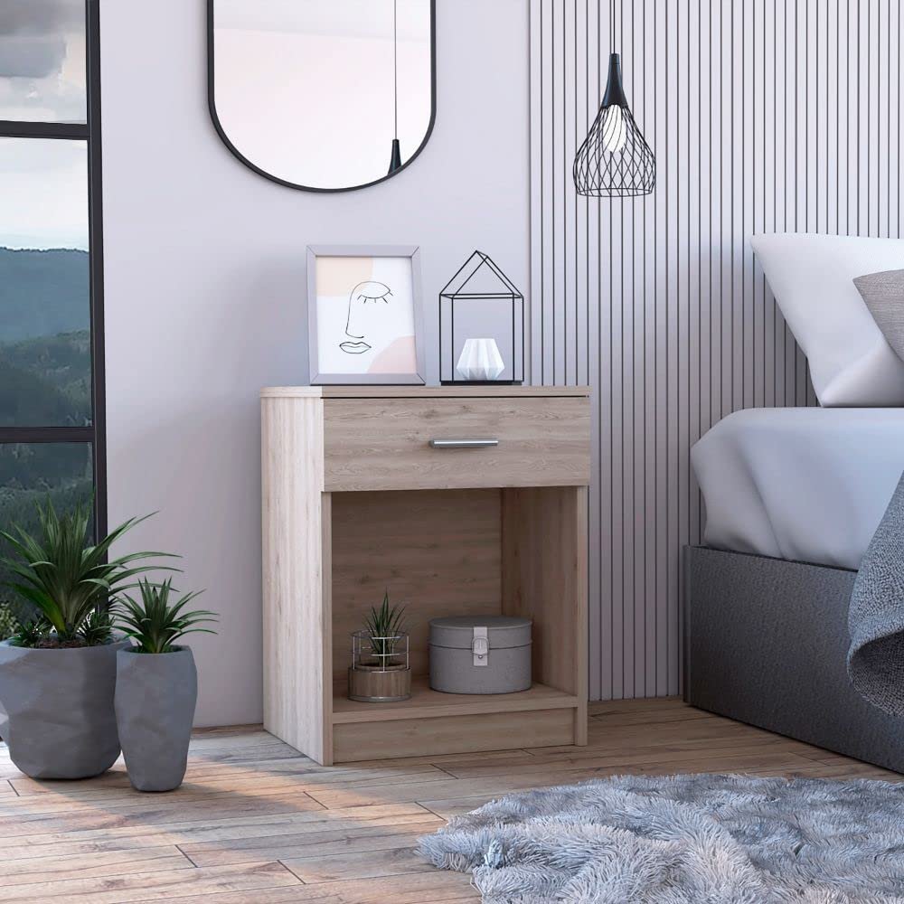 BEROXII Light Grey 1-Drawer, 1-Shelf Nightstand - Combining Style and Practicality for Seamless Cross-Border Delivery