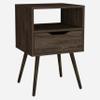 BEROXII Emma Nightstand, Superior Top, Four Legs, One Open Shelf, One Drawer, Dark Walnut view 3