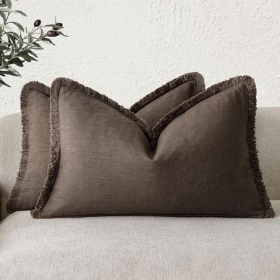 Foindtower Set of 2 Decorative Linen Fringe Lumbar Throw Pillow Covers Farmhouse Cushion Cover with Tassels Soft Accent Pillowcase for Couch Sofa Bed Living Room Home Decor,1220 Inch,Reddish Brown
