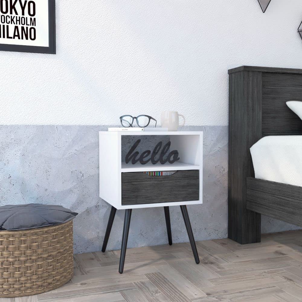 BEROXII Allie Nightstand: Featuring a Superior Top, Open Shelf, and One Drawer for Enhanced Style and Functionality