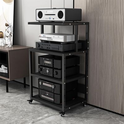 AErosx 4-Tier AV Media Stand with Pulleys, Gaming TV Stand and Stereo Rack Audio Tower with Adjustable Shelves, Multi-Function Open Storage Shelf,for Home/Office/DJ/Theater (Color : A)