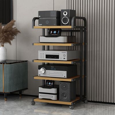 AErosx 4 Colors Media Storage Cabinet Stereo Rack with Caster Wheels, 5-Tier Wooden Shelves Corner TV Stand Modern Audio Video Component Open Cabinet for Home/Office/Theater (Color : B)