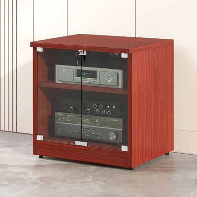 Heavy Duty 2/3Tier Shelves Audio Video Media Stand Cabinet, Modern AV Cabinet with Glass Doors, Component Cabinet Stereo Rack Audio Tower with Height Adjustable Wooden Shelves ( Color : Teak , Size :
