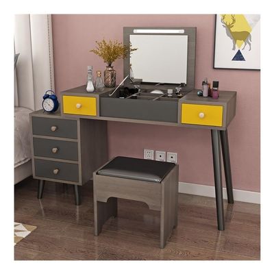 BKRJBDRS Makeup Vanity Desk with Flip-top Mirror & Drawers, Dressing Table Set with Drawers with Cushioned Stool Writing Desk for Women Girls (Color : Brown, Size : 100cm)