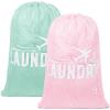 2 Pack Large Mesh Laundry Bag, Heavy Duty Laundry Bags with Drawstring, Laundry Hamper Liner, Machine Washable, for Travel, Storage, Sports, Dorms and Apartment Dwellers, 24 x 36 Inches (Pink+Green) view 1