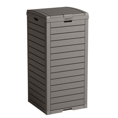 31 Gallon Outdoor Trash Can, Waterproof Trash Can Cabinet for Outside, Resin Garbage Bin with Lid and Drip Tray for Easy Cleaning for Patios, Kitchens, and Outdoor EntertainingLight Gray