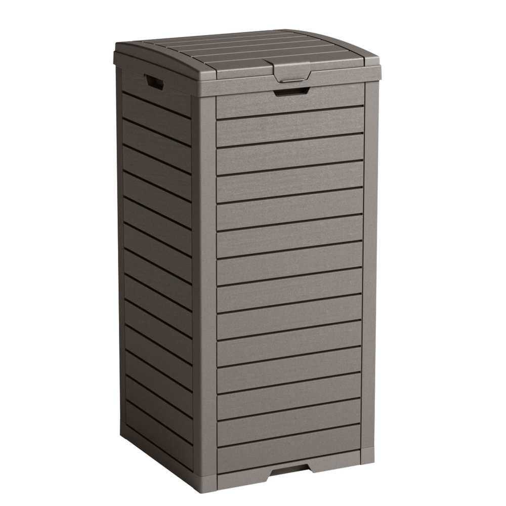 31 Gallon Outdoor Trash Can, Waterproof Trash Can Cabinet for Outside, Resin Garbage Bin with Lid and Drip Tray for Easy Cleaning for Patios, Kitchens, and Outdoor EntertainingLight Gray