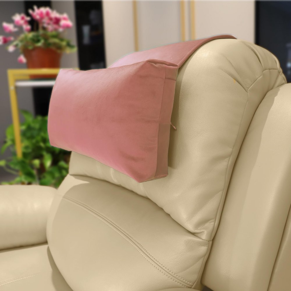 AmazeCov Velvet Recliner Head Pillow with Non-Slip Base - Adjustable Neck Support for Pain Relief in Home, Office and Travel (Pink)