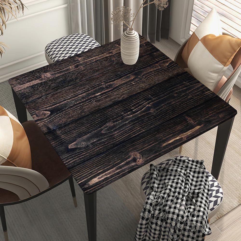 LMPTOEI Wood Grain Elastic Edged Square Tablecloth, Square Elastic Table Cover Fitted Square Table Cloths for Kitchen Coffee Restaurant, Fitted for 28"x28" Table, Styl31