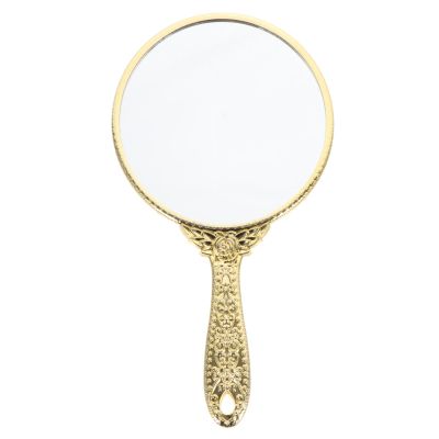 FRCOLOR Retro Gold Handheld Mirror with Rose Handle 9.44X5.11In Portable Makeup Mirror for Travel and Home Use