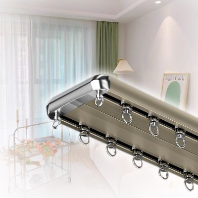 Ceiling Curtain Track Double Silence Rail Heavy Duty Aluminium Curtain Rails for Living Room Bedroom Room Divider 1-10m Customized Length (Carbonizedcolor : Champagne Gold, Size : 6.9 FT)