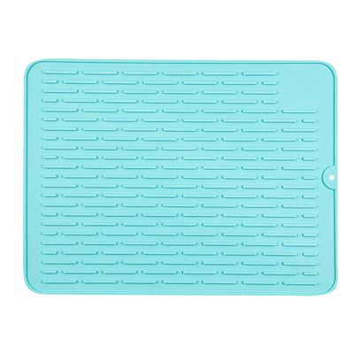 Restaurantware Silicone Drying Mat 1 Count 15.75 x 11.69 Inches Heat-Resistant Non-Slip Turquoise Kitchen Dish Mat, Waterproof Ribbed Dishwasher-Friendly for Cookware